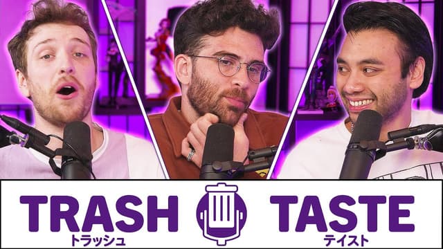 A youtube thumbnail wor The Most Controversial Anime Takes (ft. @HasanAbi) | Trash Taste #145