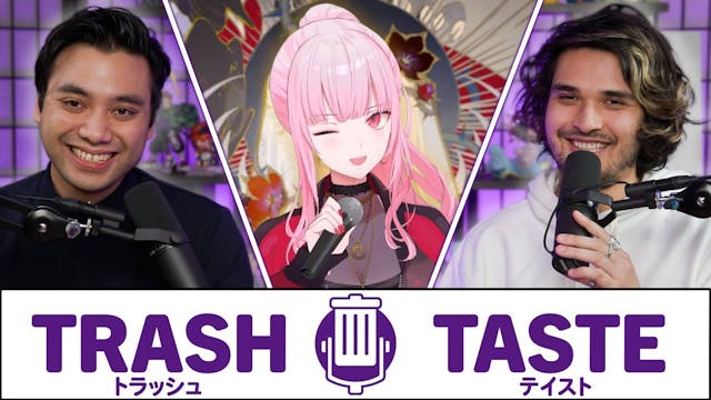 A youtube thumbnail wor The Vtuber Rap God Returns (ft. Mori Calliope) | Trash Taste #74