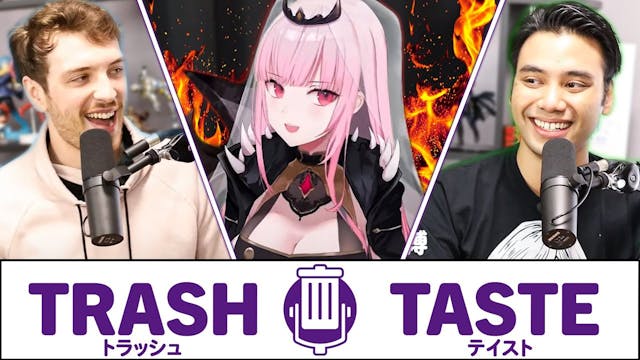 A youtube thumbnail wor We Met a REAL Virtual YouTuber (ft. Mori Calliope) | Trash Taste #23