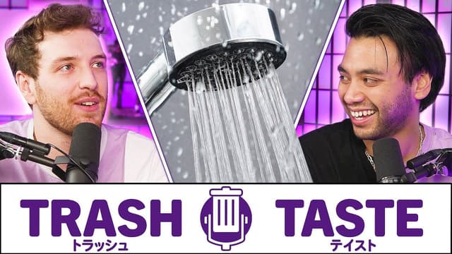 A youtube thumbnail wor THE TRASHIEST SHOWER THOUGHTS | Trash Taste #123